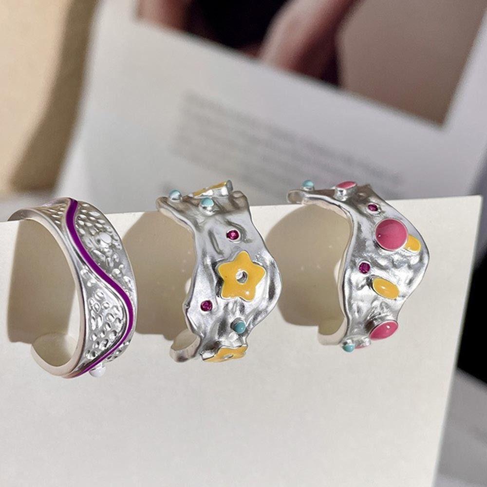 Mxbeauty Wanita Bunga Cincin Kecil Segar Manis Tetes Minyak Warna-Warni Rasa Senior Niche Desain Korea Pembukaan Cincin