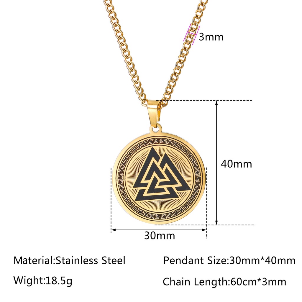 [X C Kalung] Emas &amp; Perak Baru Hip-hop Punk Retro Odin Valknut Segitiga Simbol Liontin Kalung Anti Karat Untuk Pria Dan Wanita Hadiah Liburan Perhiasan