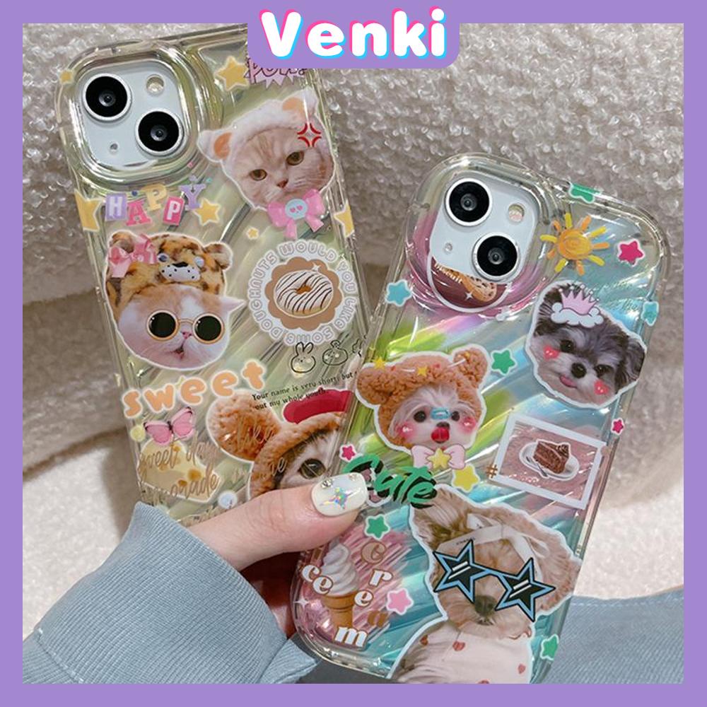 VENKI - Untuk iPhone 11 iPhone Case Laser Reflektif Bening Phone Case TPU Soft Shockproof Airbag Case Cute Kucing Anjing Kompatibel dengan iPhone 14 13 Pro Max 12 Pro Max XR 7PLus 8PLus