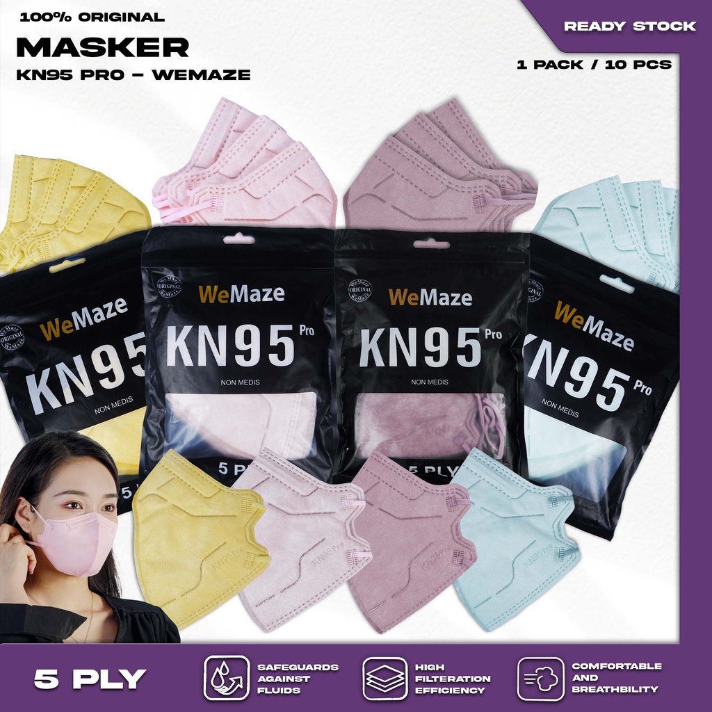 Masker KN95 PRO WEMAZE 5Ply Isi 10Pcs Warna Apricot Cream Hybrid KN 95 5 Ply Earloop Surgical Mask Kemenkes