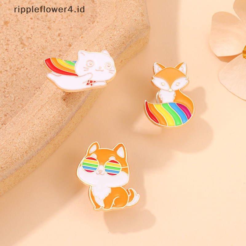 {rippleflower4.id} Hujan Hewan Lucu Enamel Pin Anjing Rubah Kucing Kelinci Kodok Bros Kerah Lencana Ransel Karton Lencana Hadiah Perhiasan Hadiah~