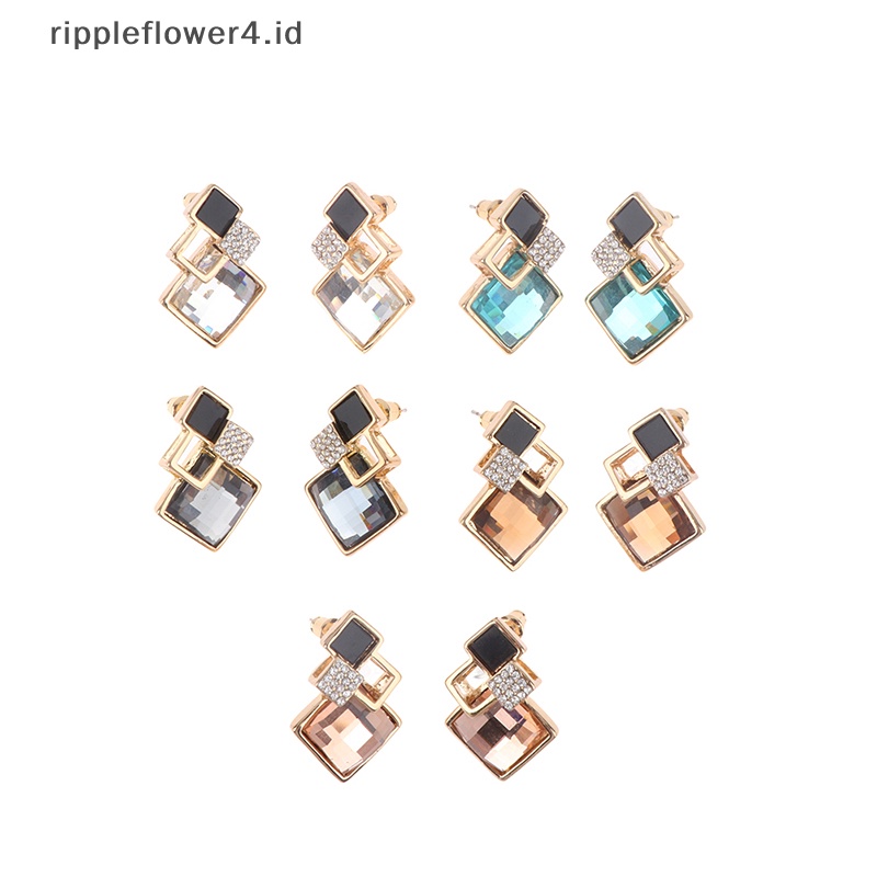 {rippleflower4.id} Fashion Kristal Liontin Kalung Anting Set Perhiasan Wanita Set Pengantin Pernikahan Anting Kalung Set Hadiah~