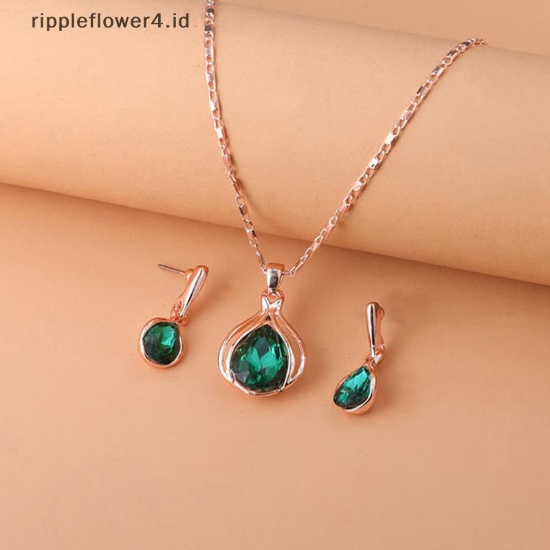 {rippleflower4.id} Fashion Eropa Dan Amerika Biru Zhihai Kreatif Geometris Pernikahan Anting Kalung Set Wanita Tetesan Air Set Perhiasan Hadiah~