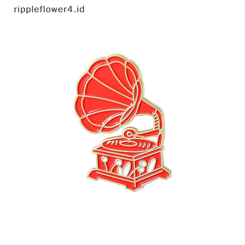 {rippleflower4.id} Vintage Kreatif Fashion Gramophone Akordeon Gitar Instrumen Kombinasi Tren Paduan Serbaguna Enamel Bros Lencana Perhiasan~