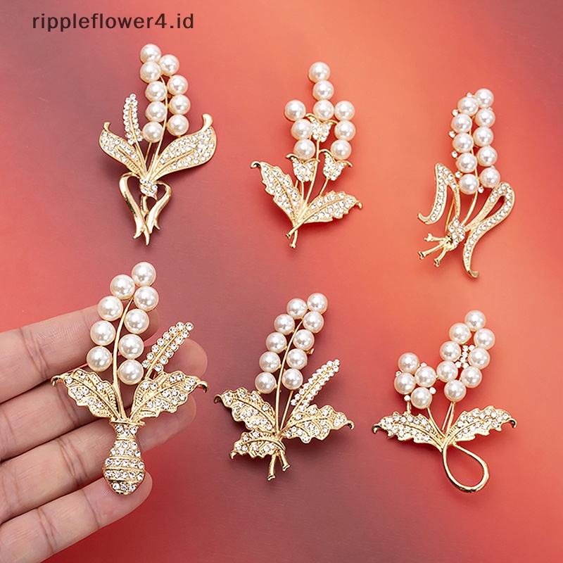 {rippleflower4.id} Fashion Berlian Imitasi Ringan Mutiara Gandum Telinga Bros Kerah Pin Anti-Hilang Korsase Untuk Jas Bersinar Wanita Pesta Kain Perhiasan~