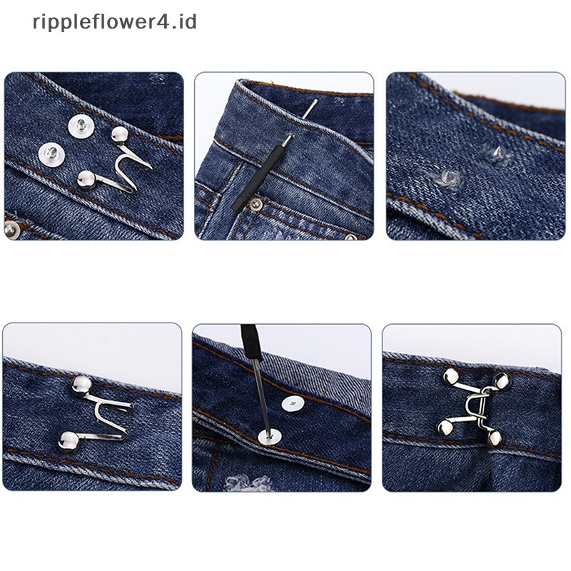 {rippleflower4.id} Set Bros Wanita Mengencangkan Pinggang Bros Untuk Wanita Rok Celana Jeans Klip Pinggang Yang Dapat Disesuaikan Pin Logam Aksesoris Pakaian~