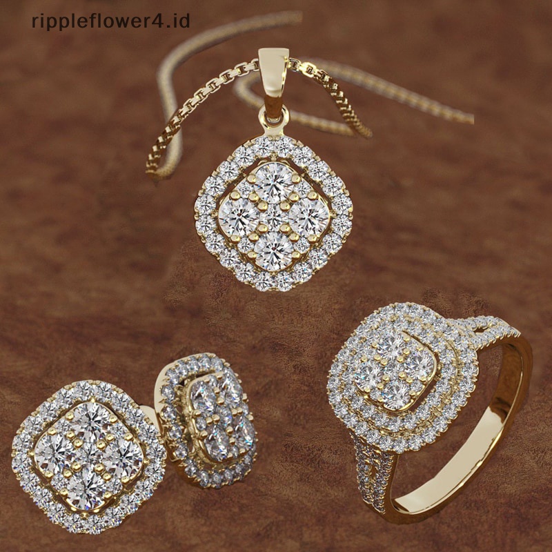 {rippleflower4.id} 3pcs /Set Gaya Baru Delapan Hati Dan Delapan Panah Cincin Pertunangan Anting Kalung Tiga Potong Set Untuk Wanita Perhiasan Pesta Pertunangan~