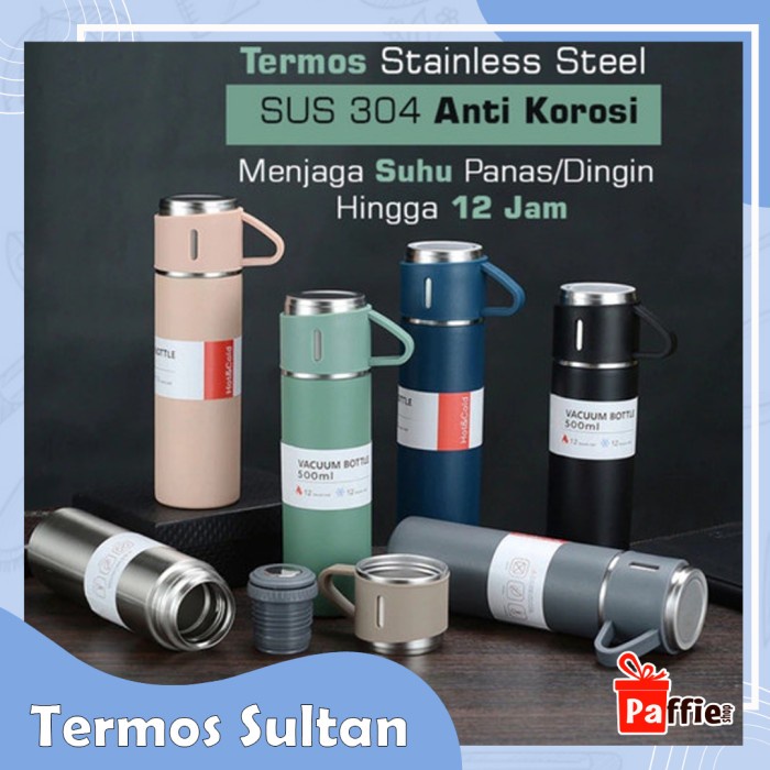 Termos Sultan Vacuum Flask Set Cangkir Gelas Botol Minum Panas Dingin