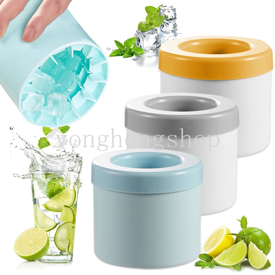 Cylinder Silicone Ice Bucket Cup Mold Ice Cube Tray Dengan Tutup Quick Freeze Ice Making Mold Untuk Whiskey Cocktail Minuman Clod Homemade Mini Ice Bucket Aksesoris Dapur