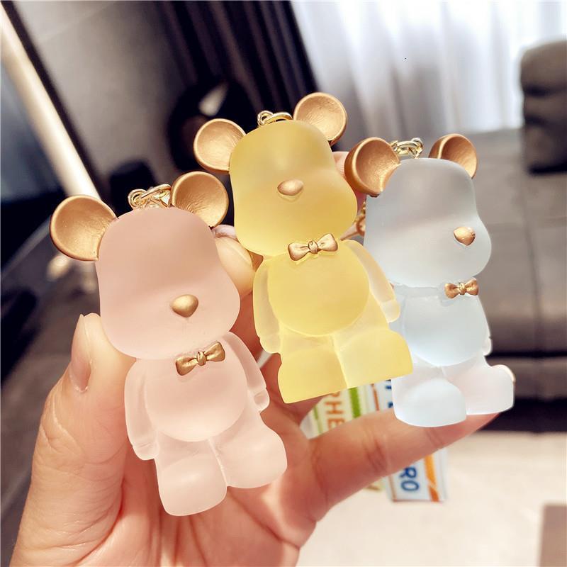 6warna Matte Semi Transparan 3D Beruang Kekerasan Dengan Telinga Warna Emas Mobil Rumah Gantungan Kunci Tas Ponsel Case Bluetooth Earphone Cover Charms Liontin Hadiah Untuk Pria Wanita