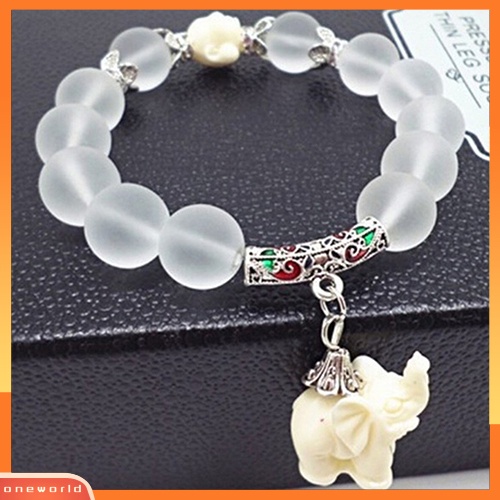 [WOD] Wanita Vintage Frosted Bead Gelang Liontin Gajah Lucu Gaya Korea Bangle