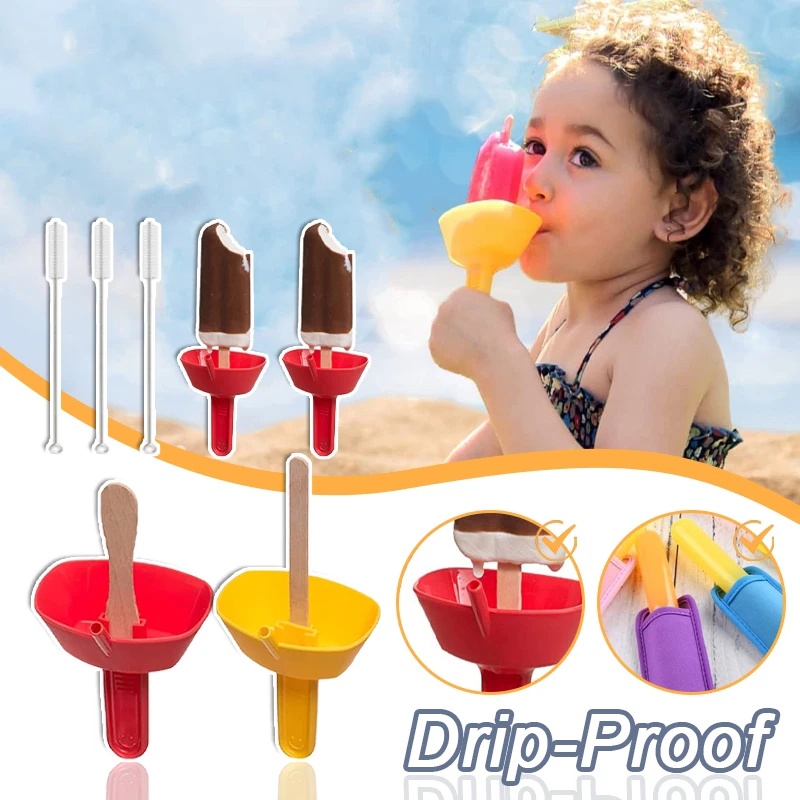 Drip-proof Handheld Ice Cream Holders/Rak Es Loli Anti-Tetes Dengan Sedotan Untuk Anak/Portable Spill Proof Ice Guard Holder Pop/No Drop Frozen Treatments Popsicles Rack Tray