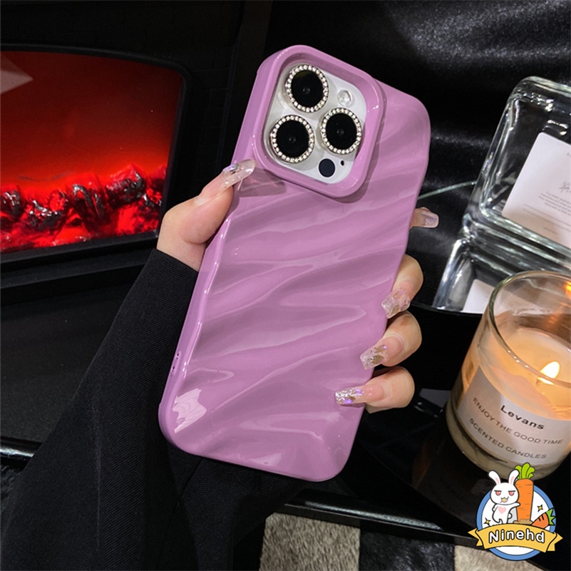 Luxury High-end Ungu 3D Pleats iPhone Case Kompatibel Untuk Iphone14 13 12 11 Pro Max X Xr Xs Max8 7 6 6s Plus SE 2020 Karet Menebal Casing Ponsel Bumper Shockproof Lembut TPU Cover