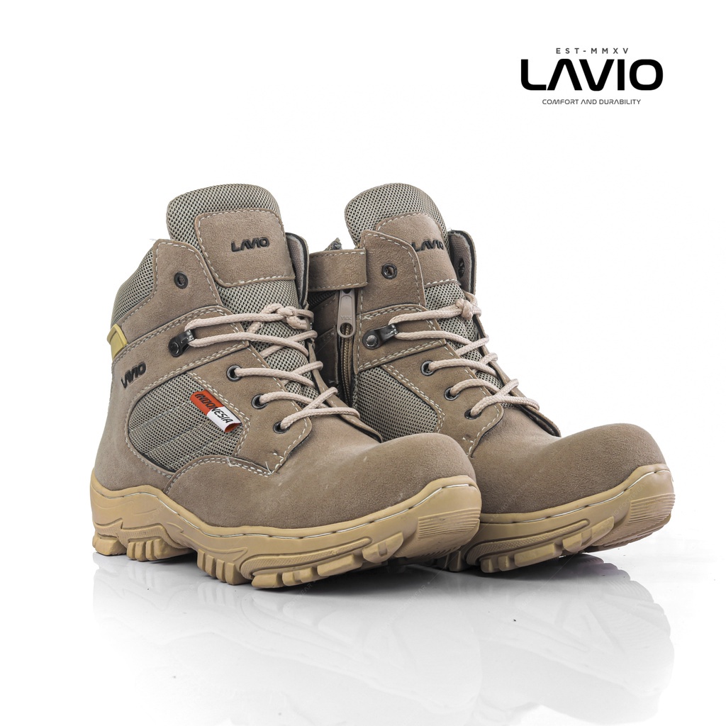 Lavio Sepatu Safety Boots Dns Pendek Cream Safety Ujung Besi Small Size 36-38 dan Big Size Jumbo 44-
