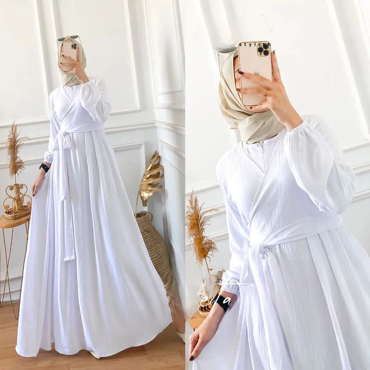 baju gamis 2023 model baru Aleta Maxi Dress Gamis Putih simple elegan Bahan CRINKLE PREMIUM