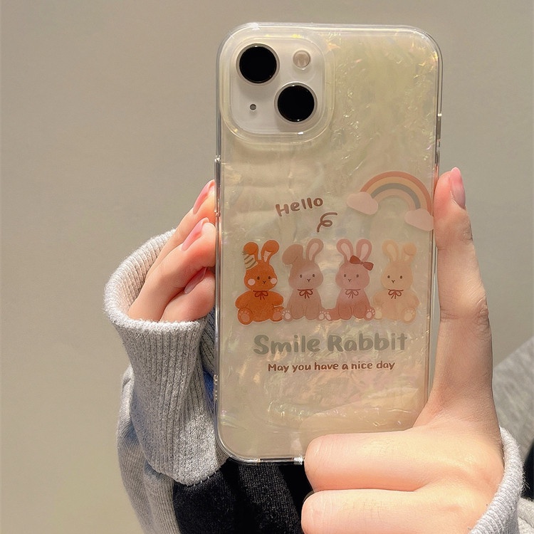 Ins Gaya Cocok Untuk iPhone 14 Pro Max Casing Ponsel iPhone Motif Kelinci Ganda Kompatibel Dengan Iphone13 13pro 13prm iPhone 11 11pro 14plus 12Pro Max Casing Ponsel TPU Tahan Guncangan