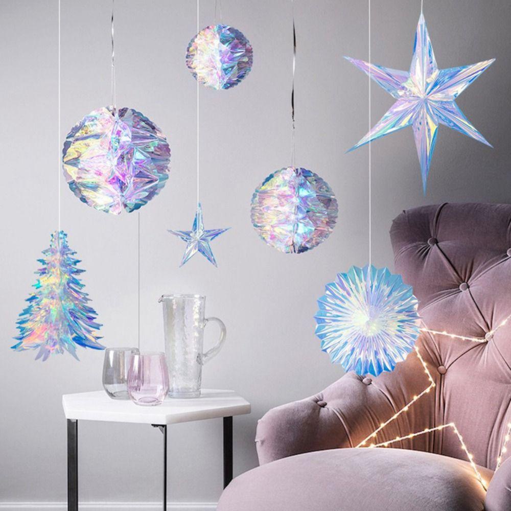 [Elegan] Neon Film 3D Multifungsi Dekorasi Rumah Snowflake Fan Properti Fotografi Ornamen Natal