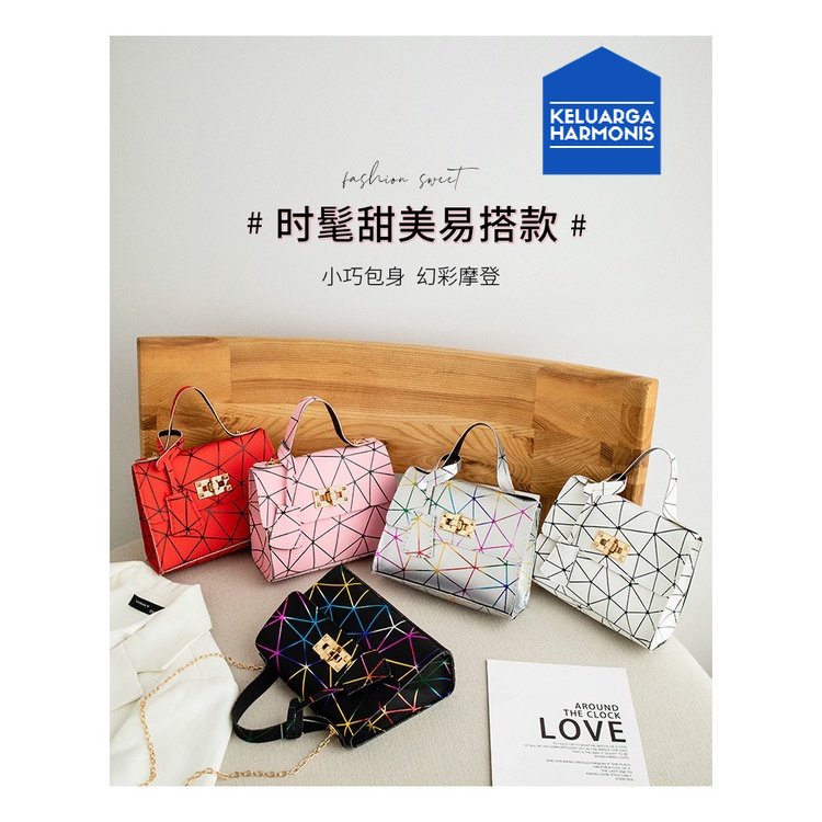 KH Tas Korea Selempang Warna Laser Segitiga Rantai DIagonal Tas Bahu Handbag Fashion Terbaru A3