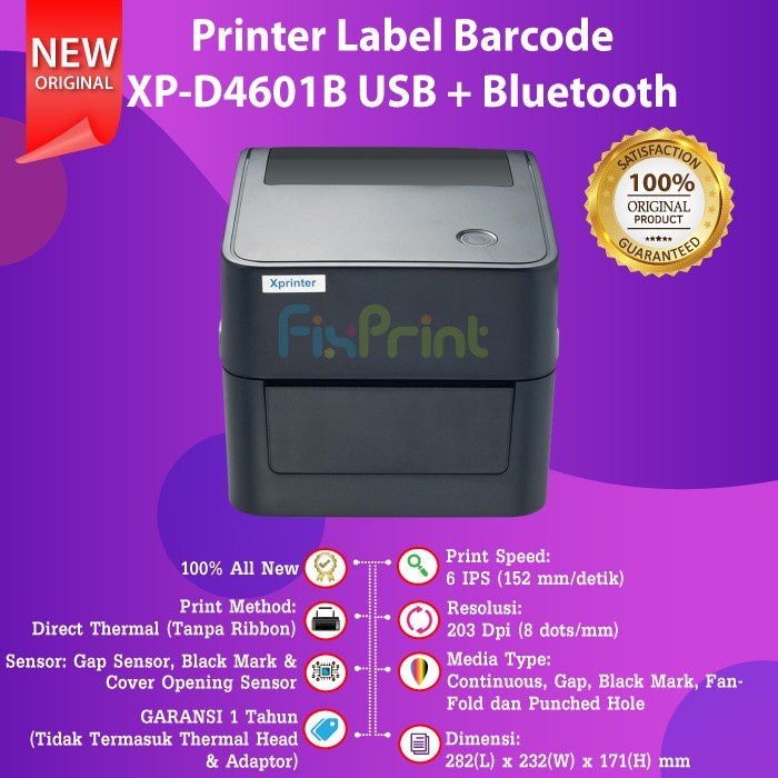 PRINTER THERMAL XPRINTER XP-D4601B CETAK LABEL PENGIRIMAN A6 / 110 MM