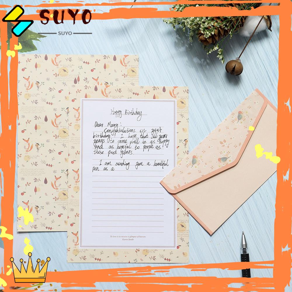 Suyo Letter Stationery Perlengkapan Kantor Sekolah Motif Kartun Printing Bunga Dengan Amplop 3PCS