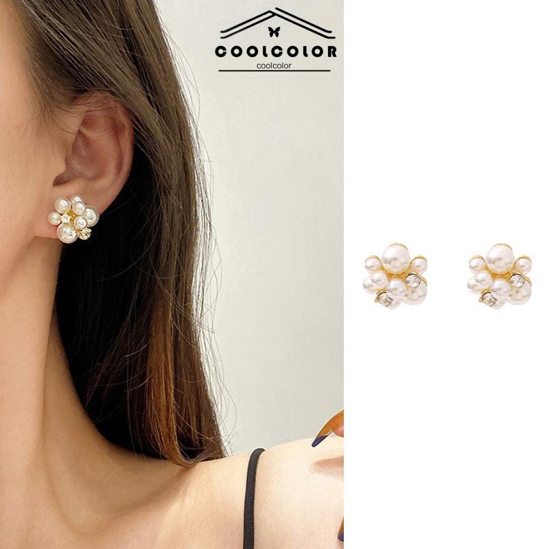 COD❤️Anting Mutiara Fashion Design Sense Berlian Imitasi  Anti Alergi Anting Perak- cl