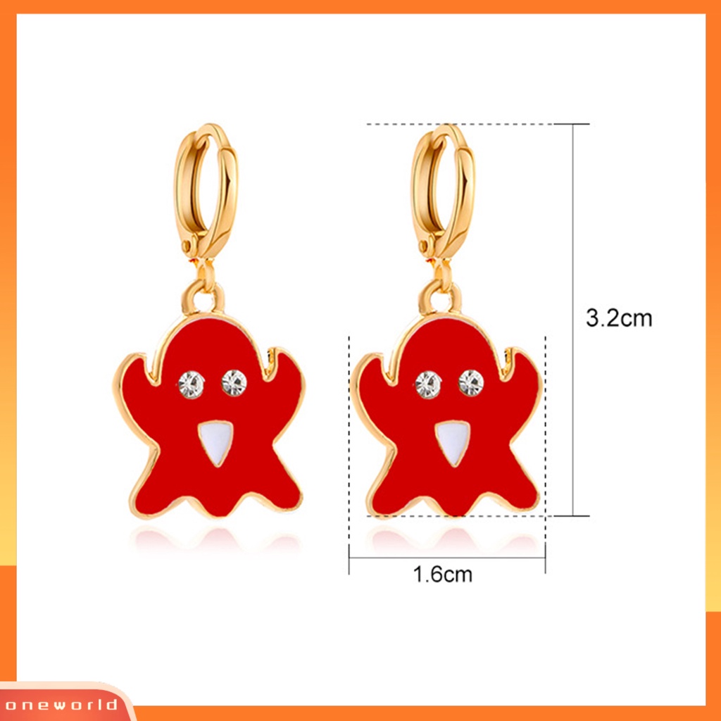 [WOD] 1pasang Liontin Hantu Halloween Anting Warna Permen Paduan Berlian Imitasi Wanita Enamel Anting Pesta Perhiasan