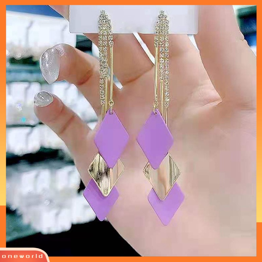 [WOD] 1pasang Anting Wanita Menjuntai Rumbai Berlian Imitasi Geometris Anggun Drop Earrings Untuk Hadiah