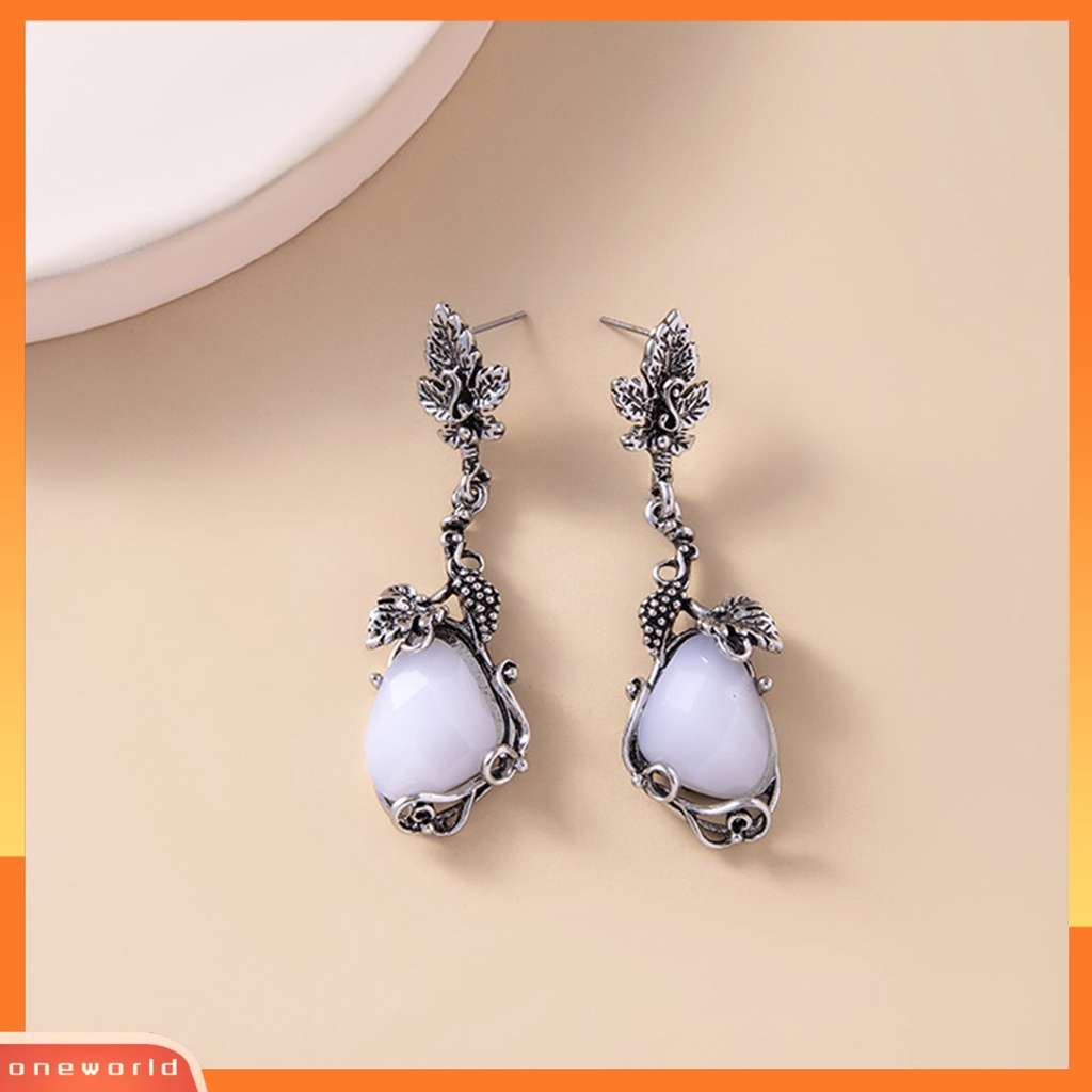 [WOD] 1pasang Ear Stud Nyaman Tidak Luntur Gaya Vintage Indah Sehari Hari Memakai Alloy White Opal Drop Earrings Untuk Perjamuan