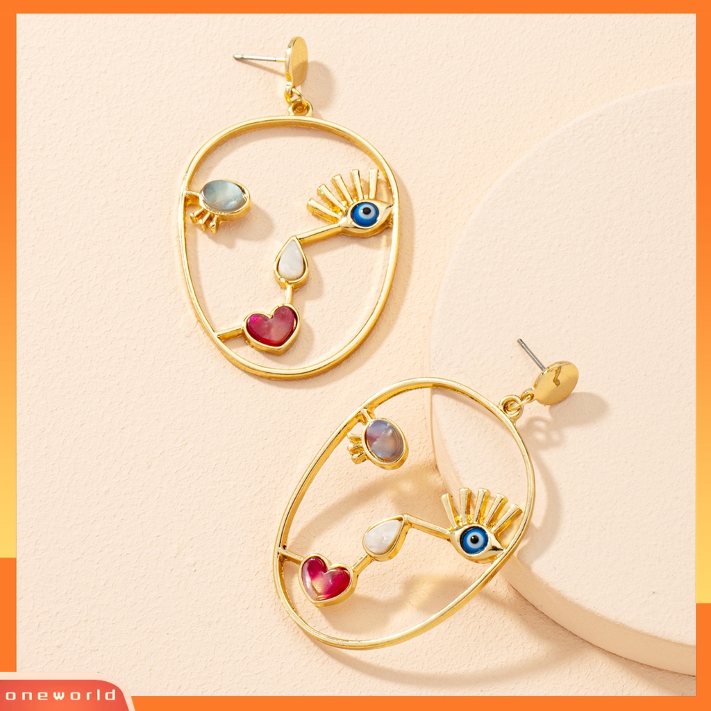 [WOD] 1pasang Anting Tusuk Berlebihan Abstrak Bentuk Wajah Berongga Keluar Warna-Warni Hias Geometris Wanita Kepribadian Unik Drop Earrings Untuk Pacaran