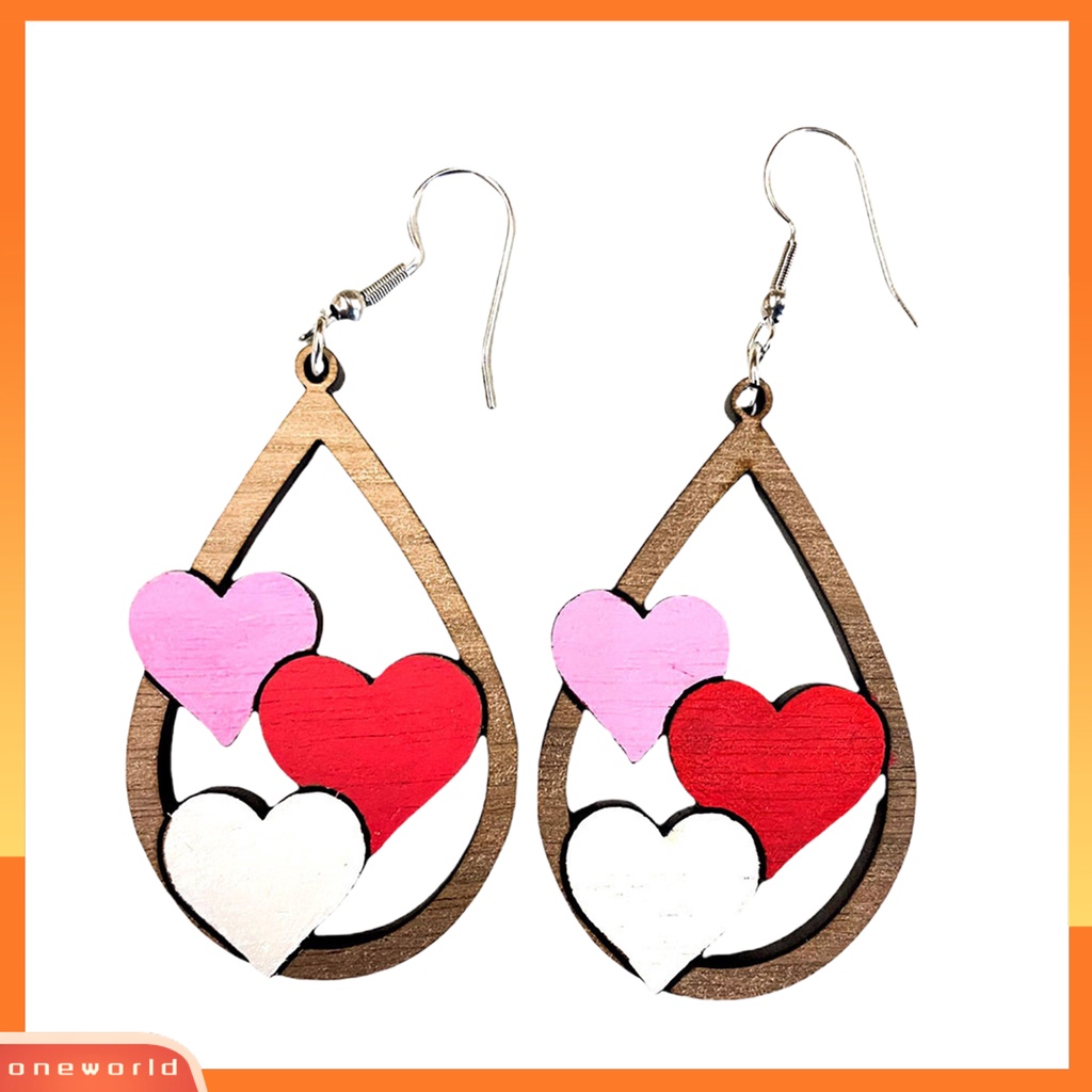 [WOD] 1pasang Anting Kait Berlebihan Berbentuk Tetesan Air Kayu Warna-Warni Cinta Hati Menjuntai Anting Untuk Hari Valentine