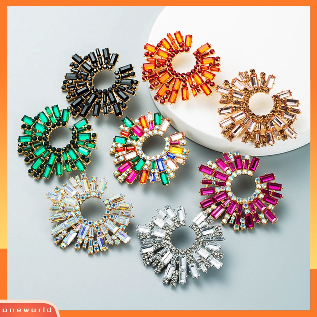 [WOD] 1pasang Anting Tusuk Bentuk Bunga Matahari Multicolor Rhinestones Perhiasan Anting Bohemian Vintage Untuk Pantai