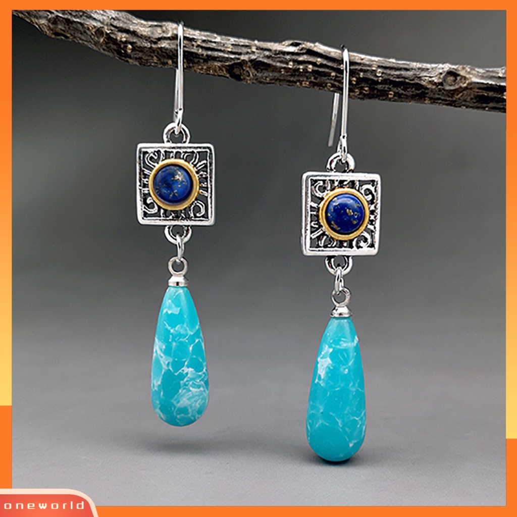 [WOD] Anting Wanita Imitasi Turquoise Bentuk Tetesan Air Semua Cocok Anting Menjuntai Panjang Untuk Hadiah