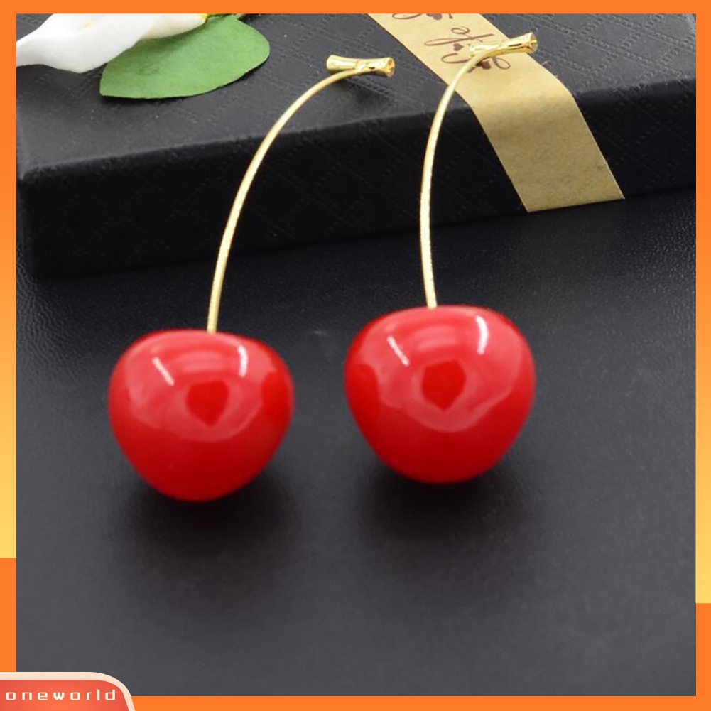 [WOD] Lucu Wanita Resin Cherry Merah Liontin Buah Menjuntai Anting Pesta Pernikahan Perhiasan