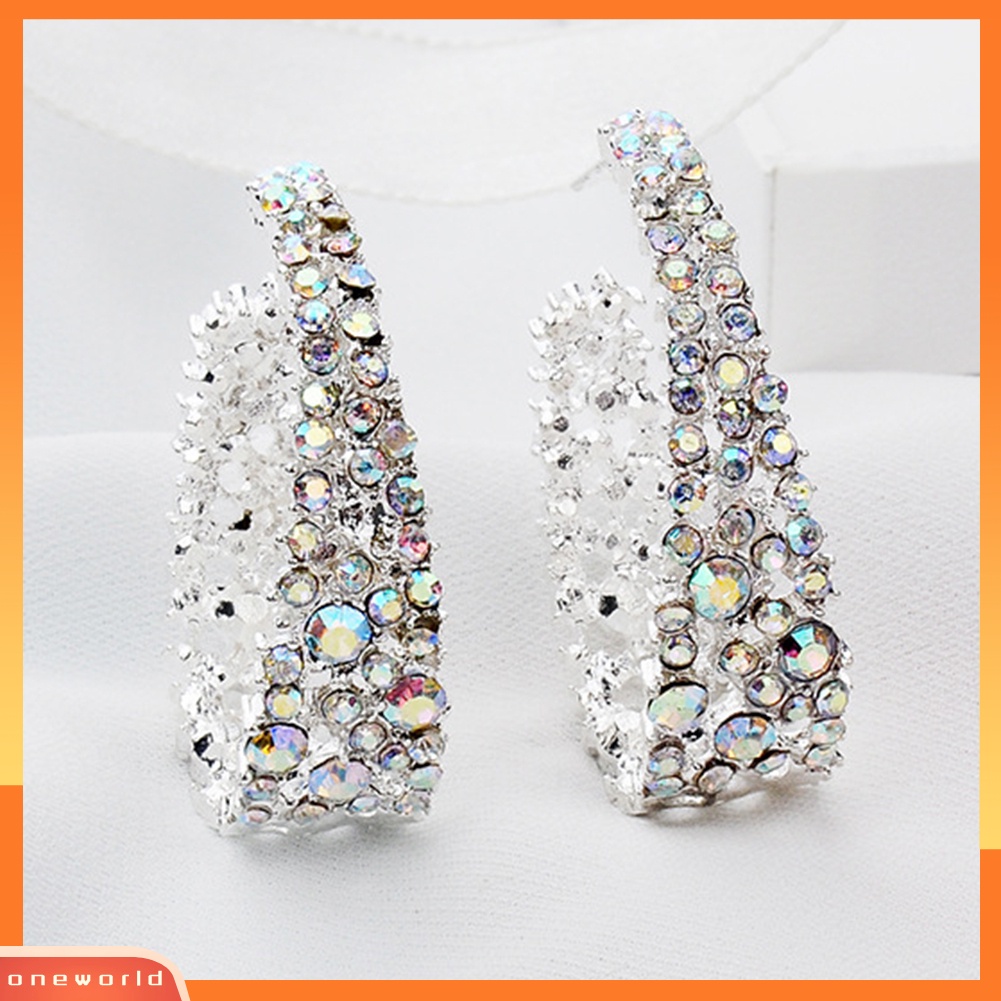 [WOD] Mewah U Bentuk Penuh Berlian Imitasi Bertatahkan Wanita Pesta Stud Anting Perhiasan Hadiah