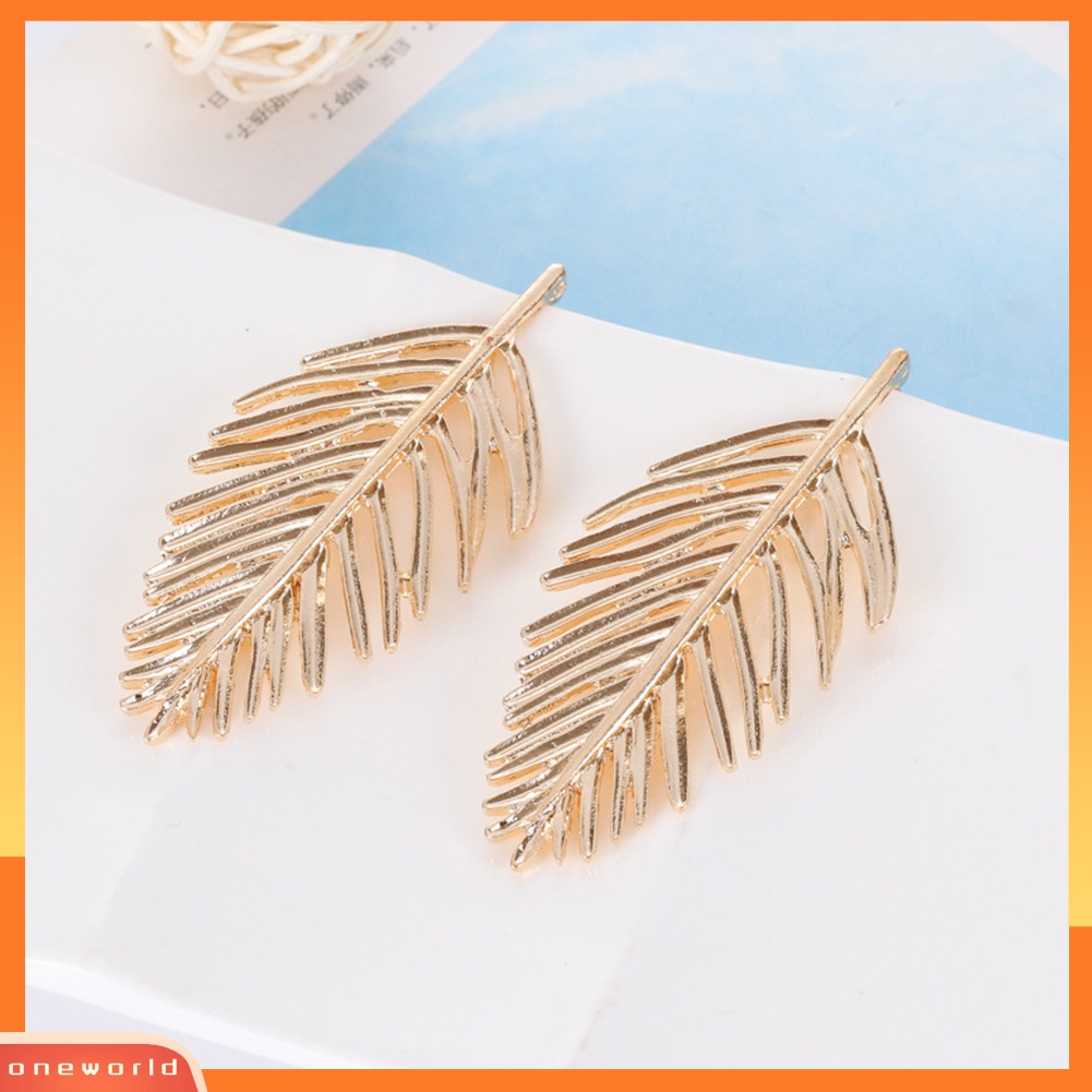 [WOD] Fashion Logam Berongga Daun Liontin Telinga Studs Wanita Anting Pesta Perhiasan Hadiah