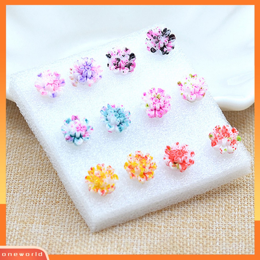 [WOD] 6pasang /Set Anting Mini Portable Lucu Berbagai Warna Manis Resin Marguerite Ear Ring Jewelry Untuk Tanggal