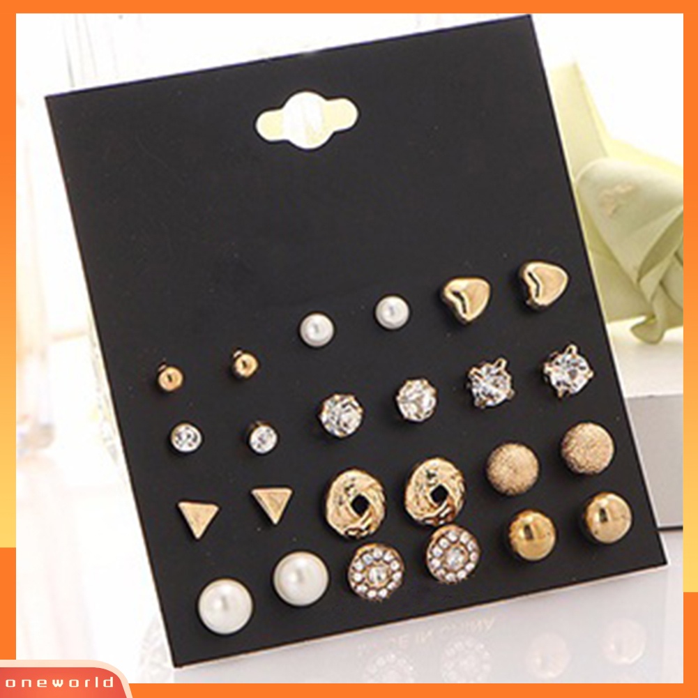 [WOD] 12pasang /Set Mutiara Imitasi Hati Cinta Mahkota Segitiga Stud Earring Lady Jewelry