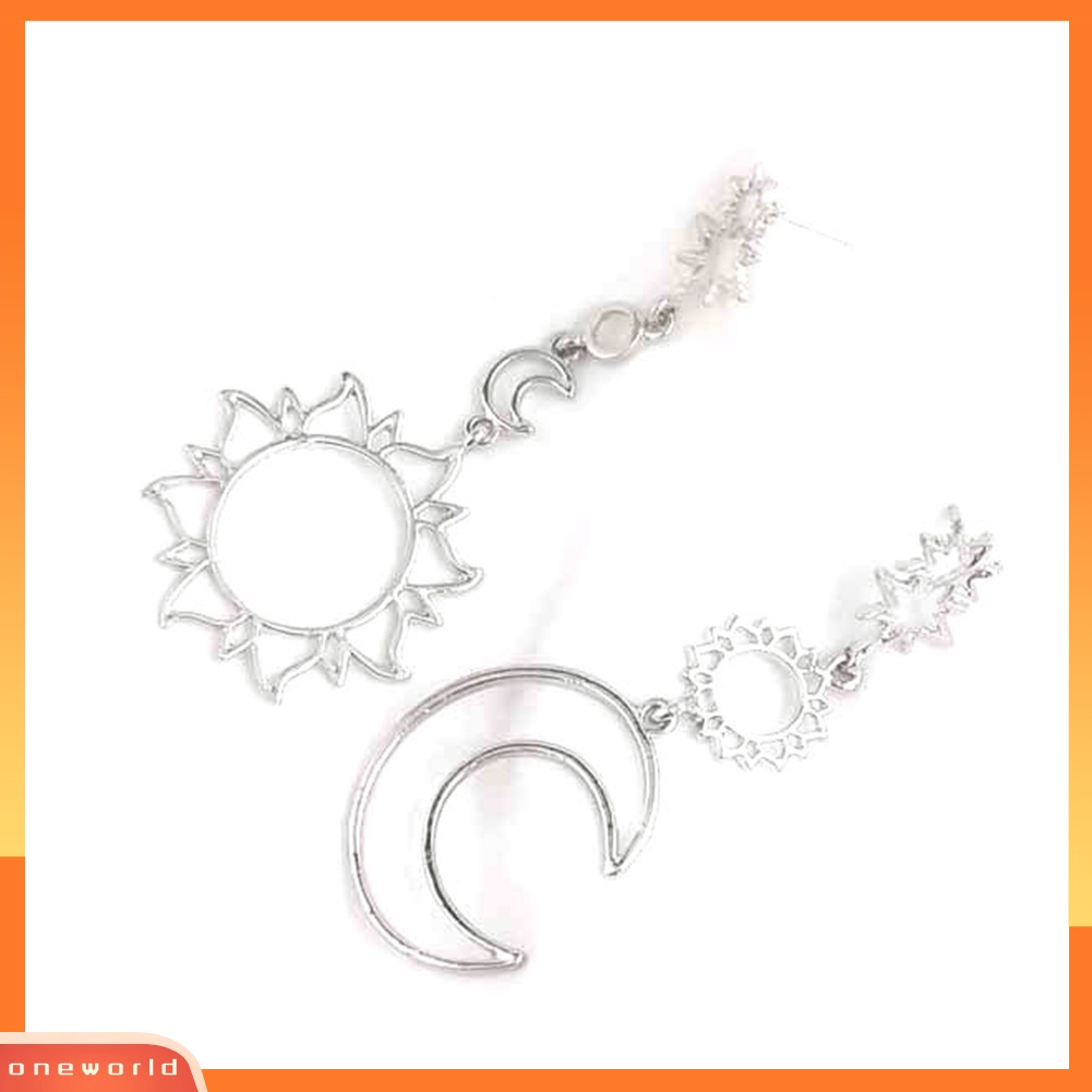 [WOD] Boho Wanita Berongga Bulan Bintang Matahari Menjuntai Asimetris Stud Earrings Perhiasan Hadiah