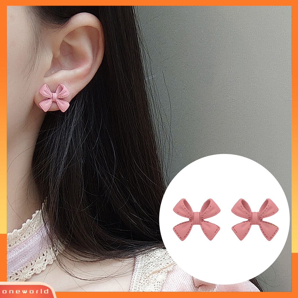 [WOD] 1pasang Ear Studs Berwarna Busur Berlapis Manis Gaya Korea Electroplating Stud Earrings Perhiasan Hadiah