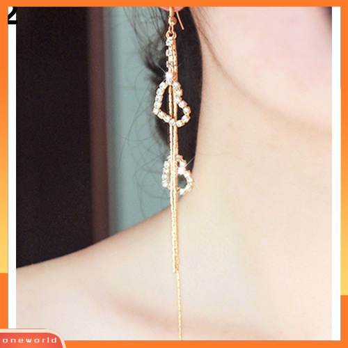 [WOD] Lady Berlian Imitasi Cinta Ganda Hati Drop Panjang Jumbai Rantai Menjuntai Linear Earrings