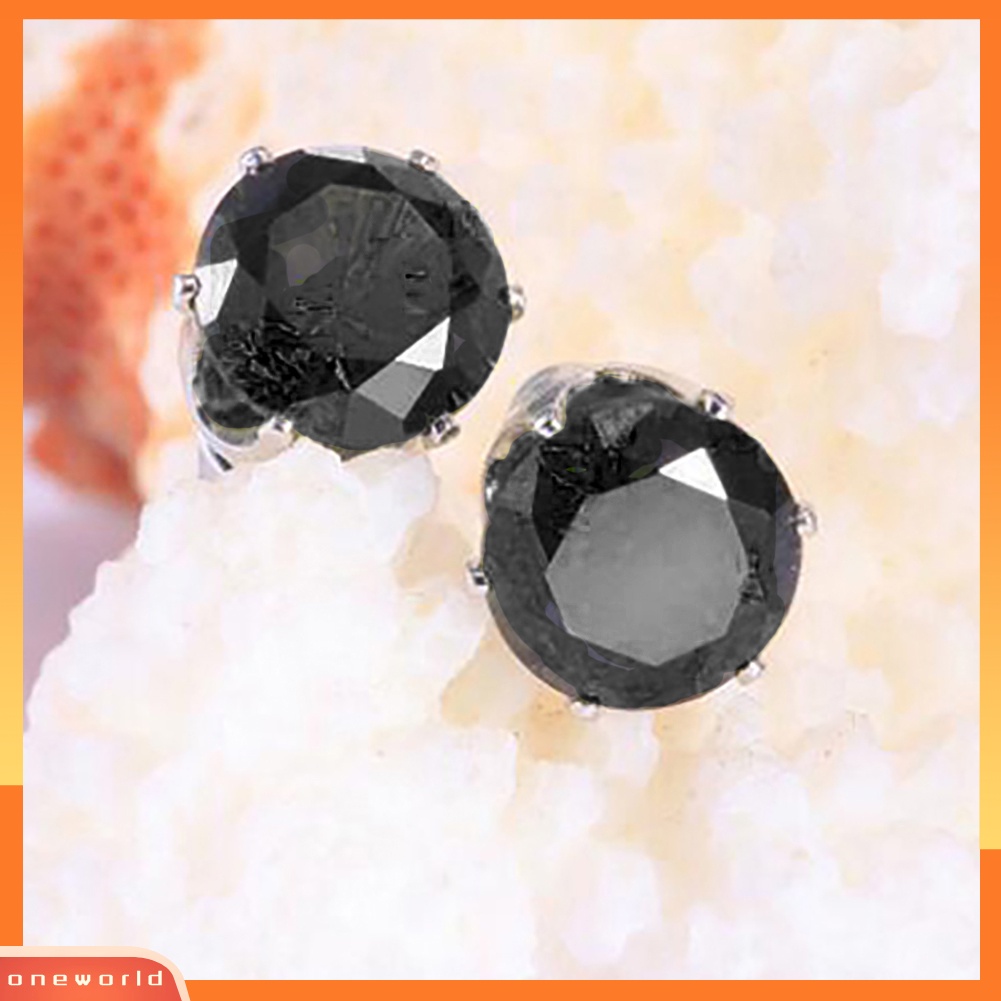 [WOD] Unisex Fashion Elegan Berkilau Bulat Zirkon Hias Telinga Studs Earrings Perhiasan