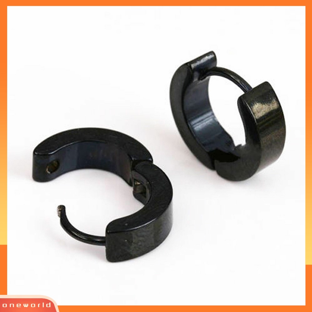 [WOD] 1pasang Fashion Keren Pria Stainless Steel Huggie Hoop Earrings Perhiasan Kasual