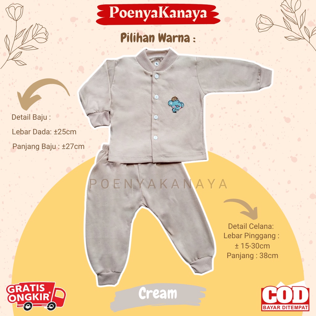 Setelan Baju Bayi Piyama Bayi PANJANG KANCING POLOS BT21 0-6 Bulan SPY02