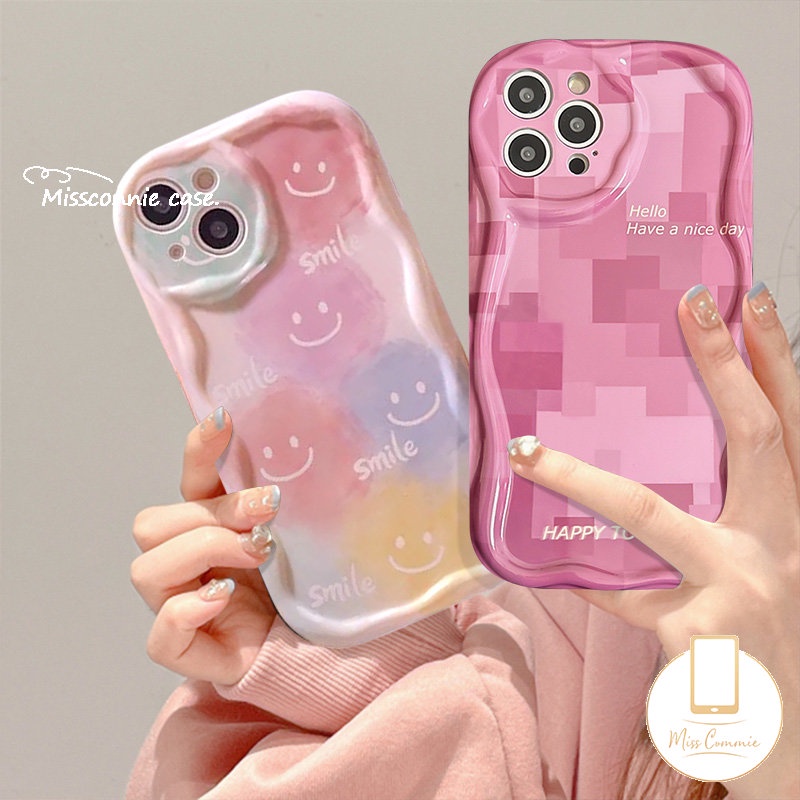 Smiley Case Lucu Untuk Realme C35 C55 C25Y C21 5 9i 5i 5s 7i 6i C53 C33 C21Y C20A C25 C25s C30 C2 C11 C17 C31 C15 C20 C3 C1 C12 3D Wavy Curved Edge Fashion Lattice Lembut Tpu Cover