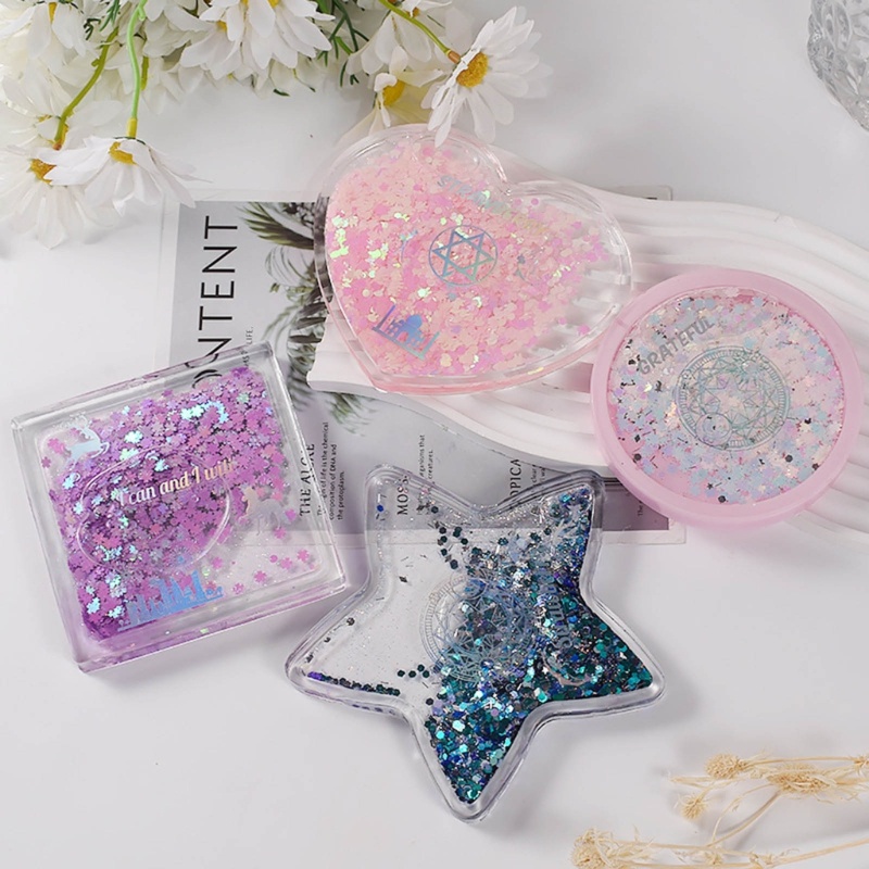 Siy Resin Shaker Cetakan Persegi Hati Bulat-Bintang Coaster Silicone Mold Cup Mat Pasir Hisap Epoxy Cetakan Handmade Frame Mold D