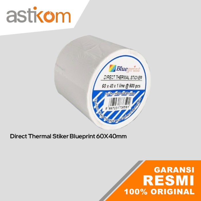 Kertas Direct Thermal Stiker Blueprint 60X40mm 1 Roll 500 Pcs