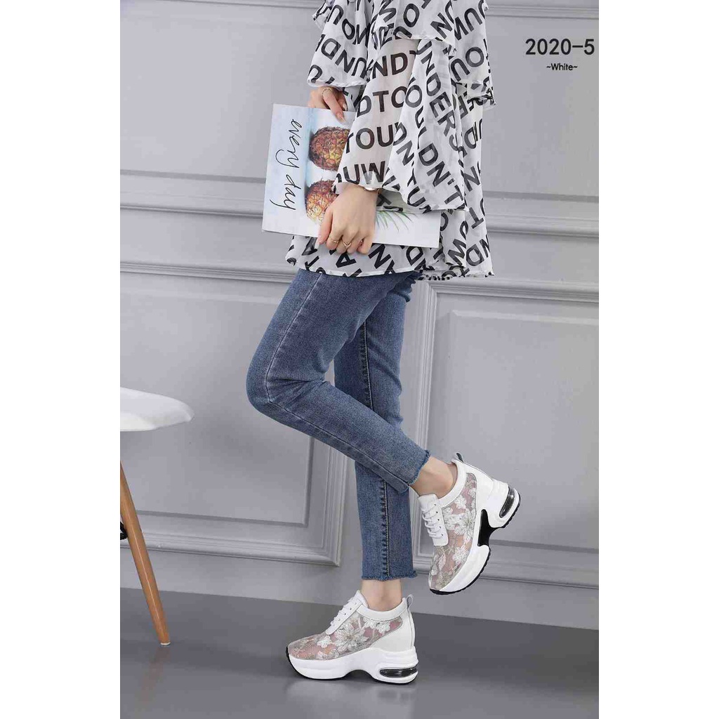 [JY] 1468 Sepatu Wanita Wedges 2020-5 Brokat Bunga Korea ELEGAN CANTIK Pesta Santai Keren Trend Impor