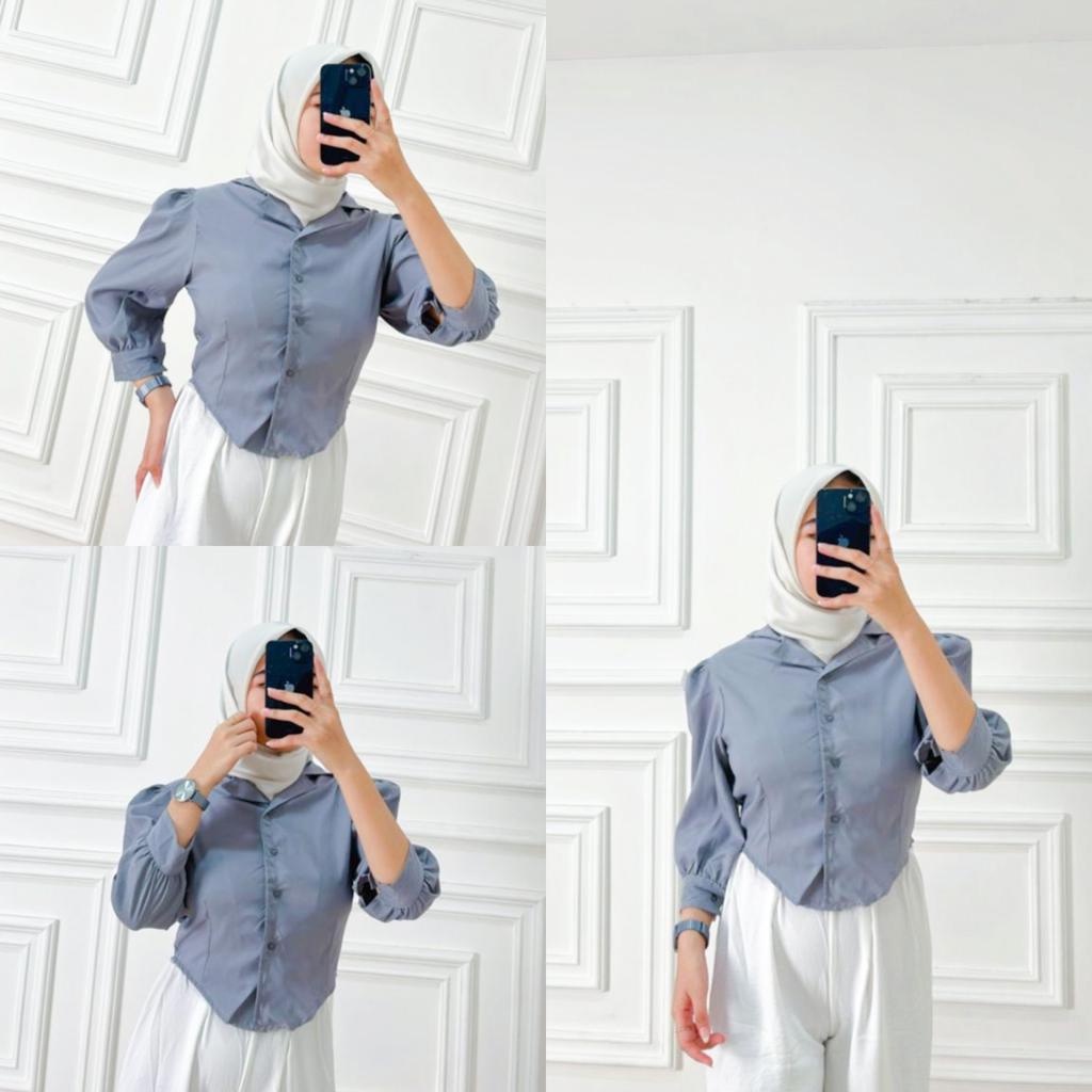 BEFAST - ZFS OOTD WANITA KEMEJA SONYA / ATASAN KEMEJA PUFF CHIA BLOUSE / HEM Crop Model Terbaru / Fashion Kekinian Remaja ABG Trendy / OOTD Wanita Ala Korean Style / Kemeja Crop Polos Lengan Panjang / Terlaris