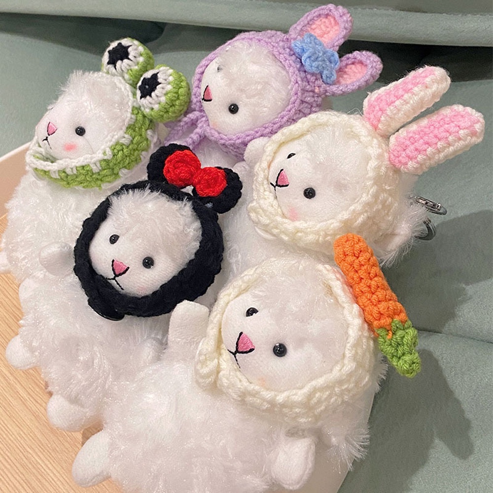 Kawaii Gantungan Kunci Domba Mewah Kodok Telinga Kelinci Memakai Syal Boneka Domba Mobil Keyring Tas Liontin Hadiah Pacar 14 cm