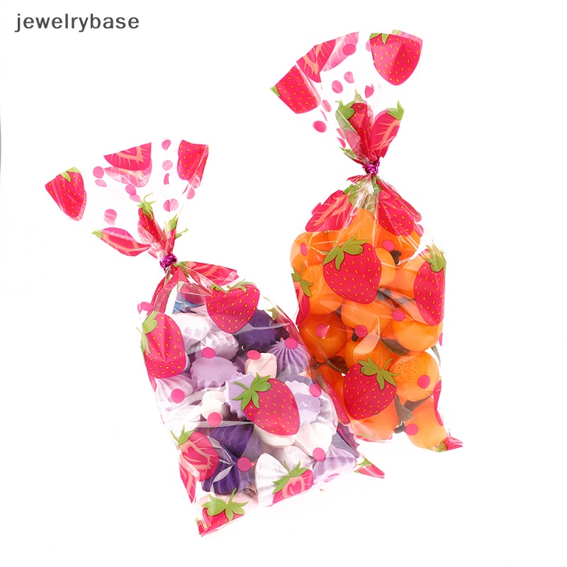 [jewelrybase] 50pcs Cookies Bag Dengan Ikatan Permen Biskuit Makanan Pack Strawberry Lucu Packing Bag Butik